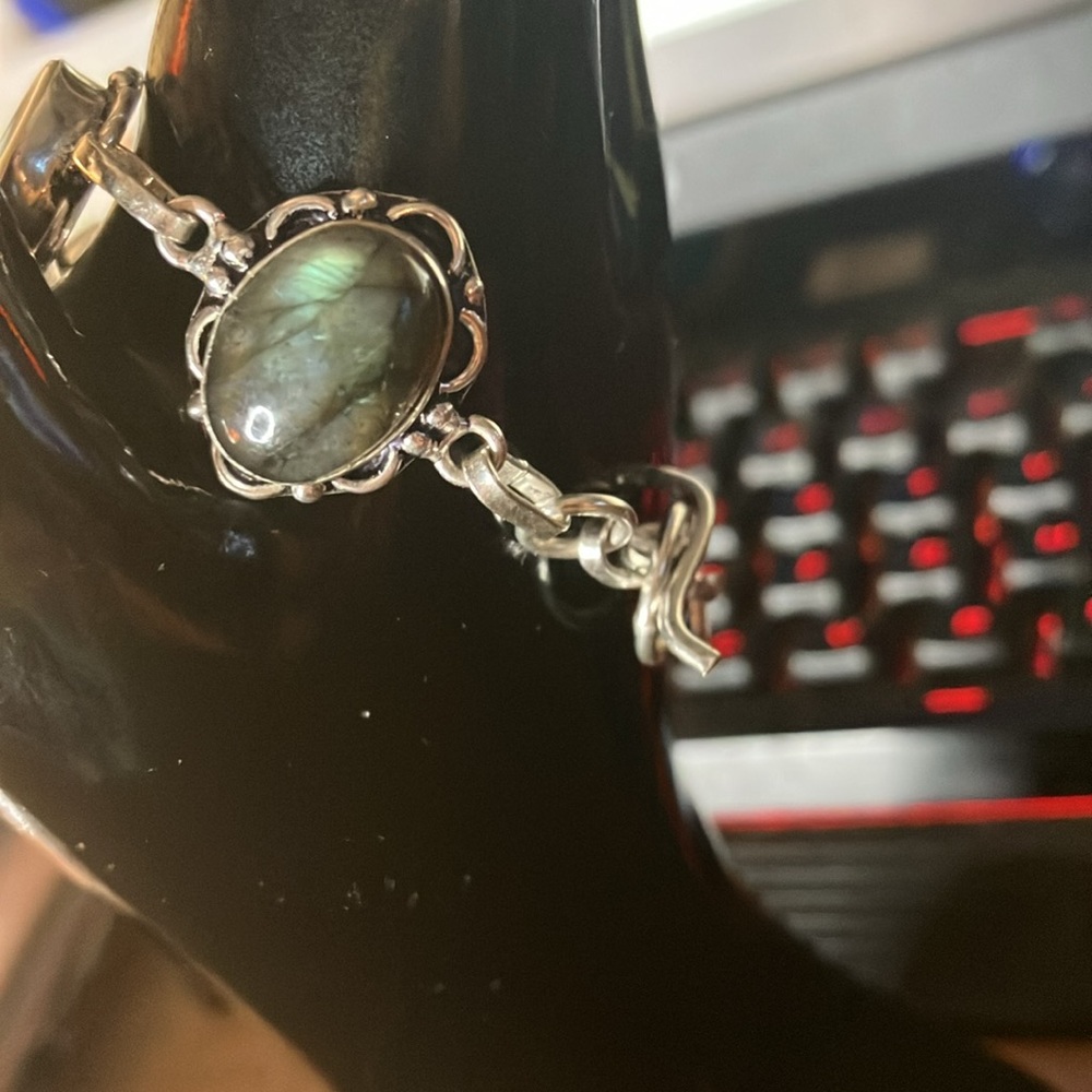 Sterling .925 Bracelet labradorite, striped green tiger's eye & Shiva shells - Picture 4 of 4